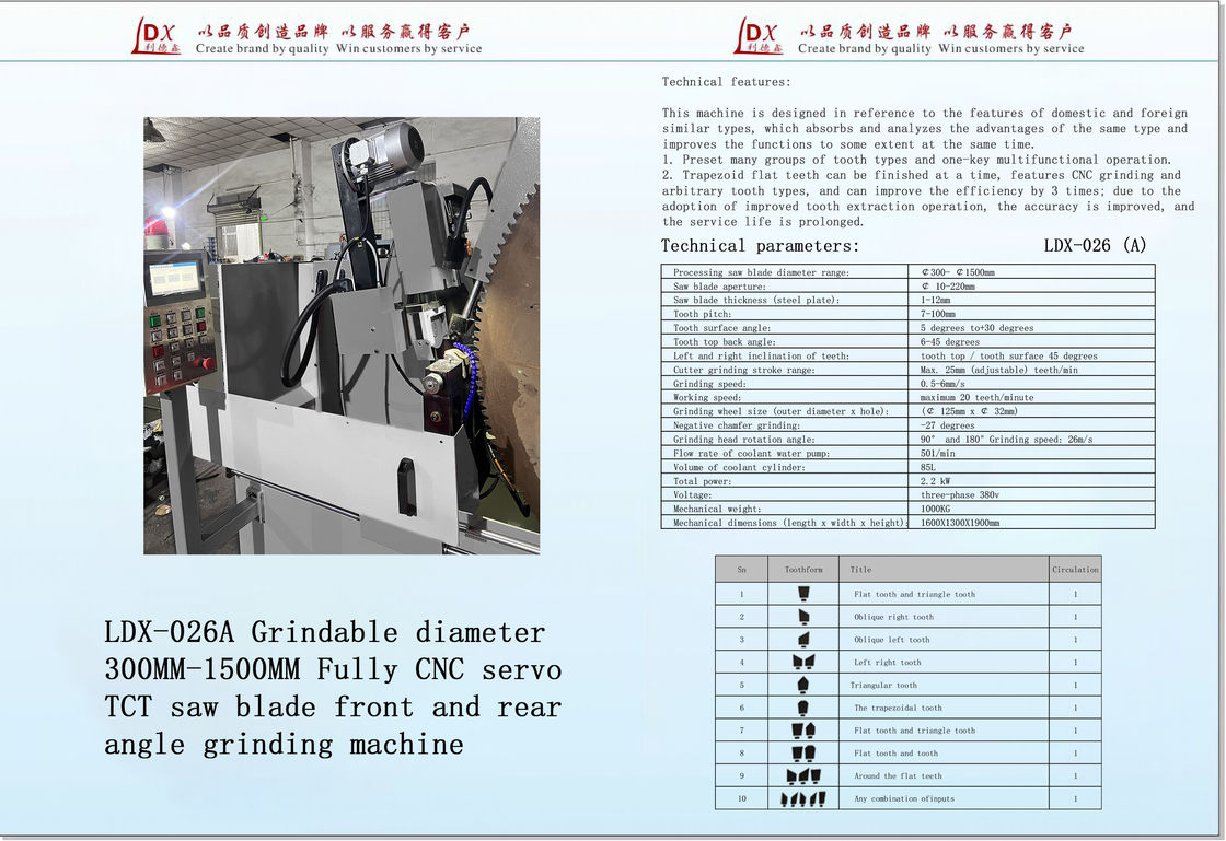 قطر شیب دار 200MM-1200MM کاملا CNC Servo TCT ماشین آسیاب تیغه تراش LDX-026A